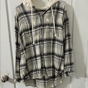 AE Plaid Button-Up Hoodie Shirt